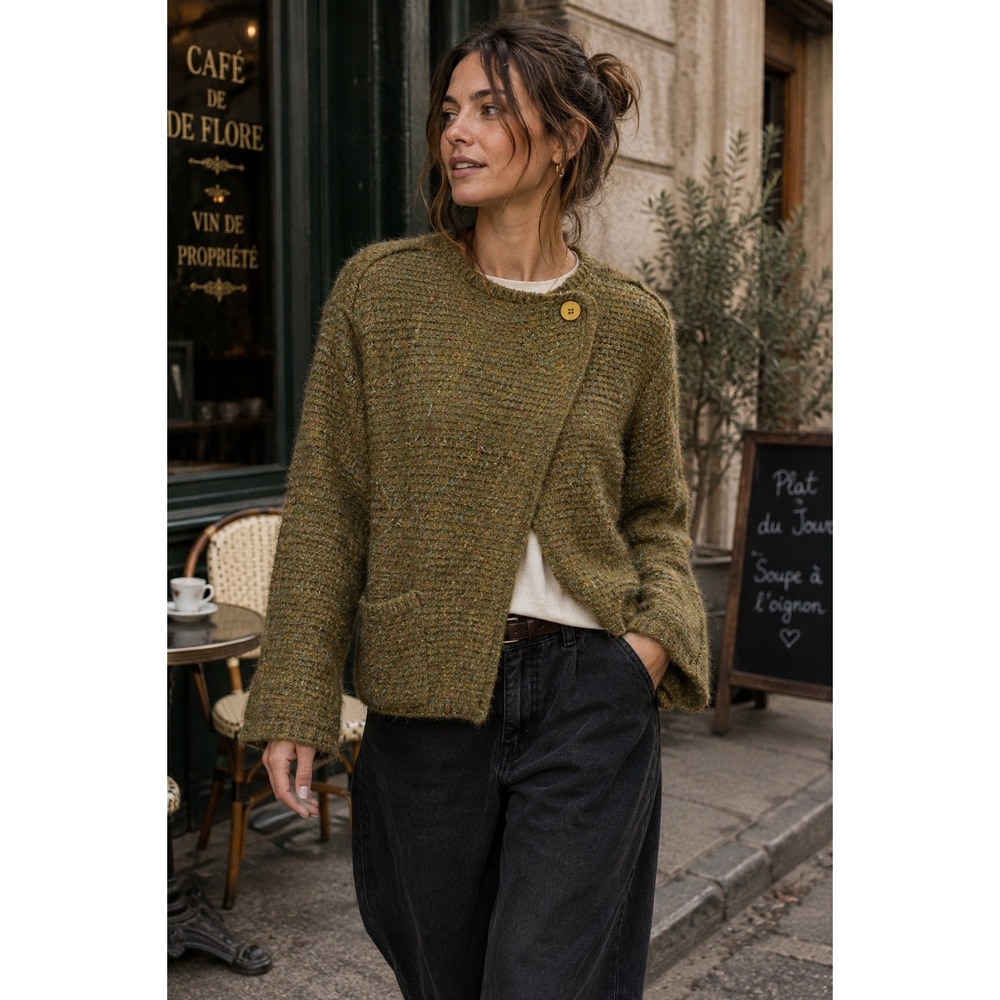 Vintage Bruestle Kerria Kid Mohair Tweed Wrap Cardigan Made Germany L